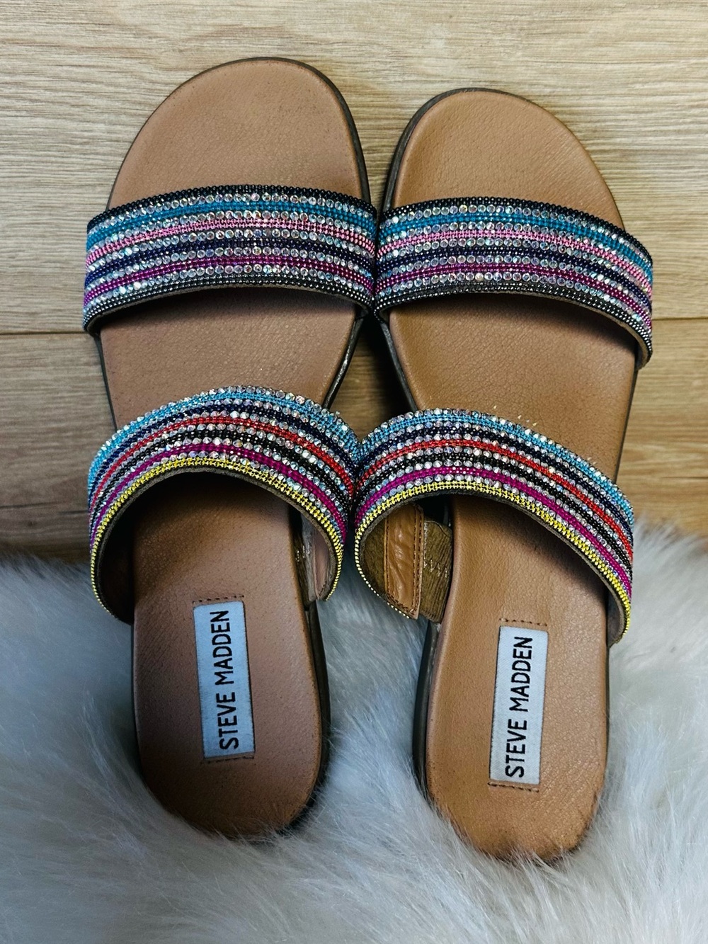 Steve Madden Multicolor Beaded Slide Sandals - Tan Footbed - Picture 8 of 8